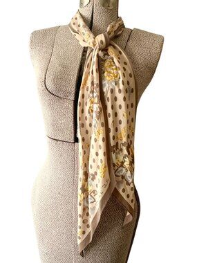 Oscar De La Renta Brown & Cream Floral Butterfly Skinny Scarf Designer Wrap
